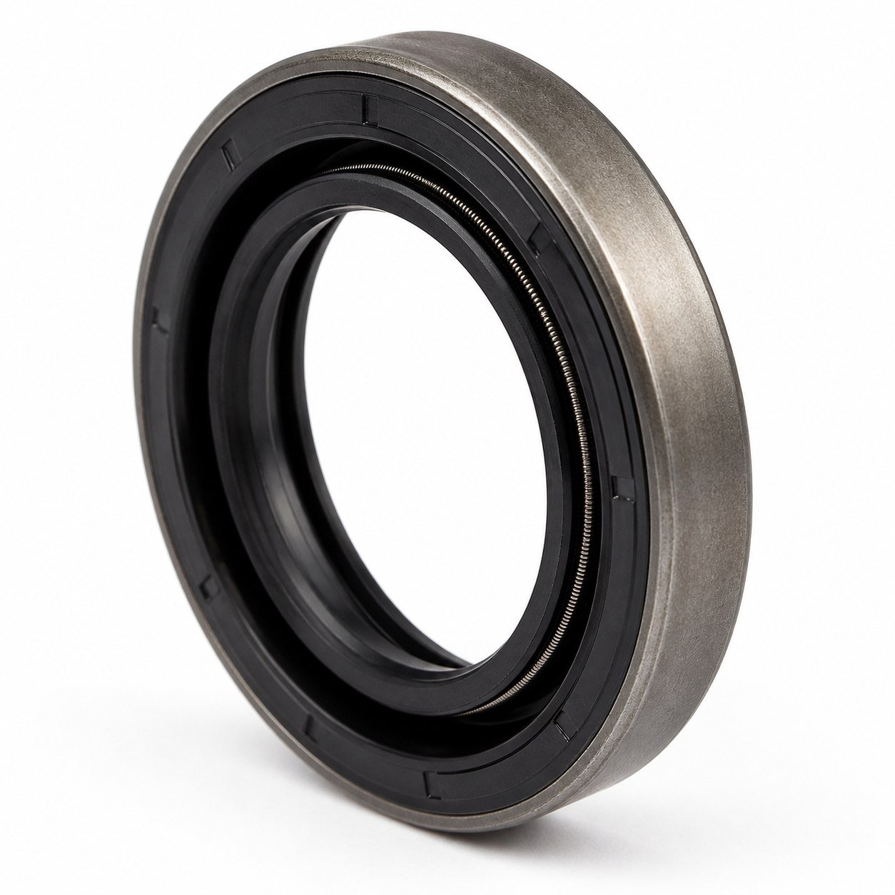 Car engine crankshaft oil seal with metal case and garter spring