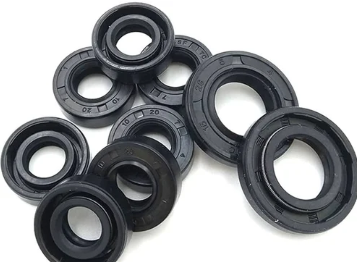 Radial shaft oil seals of different sizes on a workbench